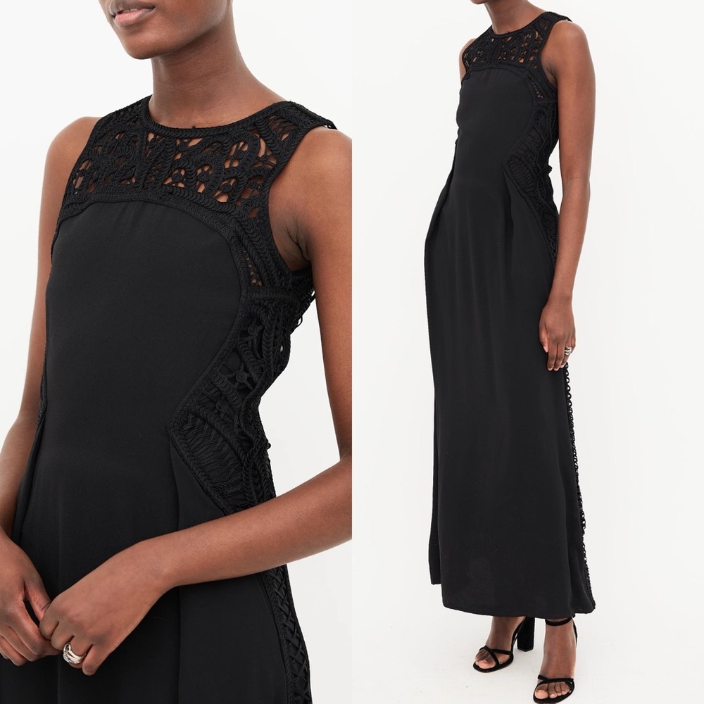 $500 New Maje Crochet maxi party/event lace dress in black